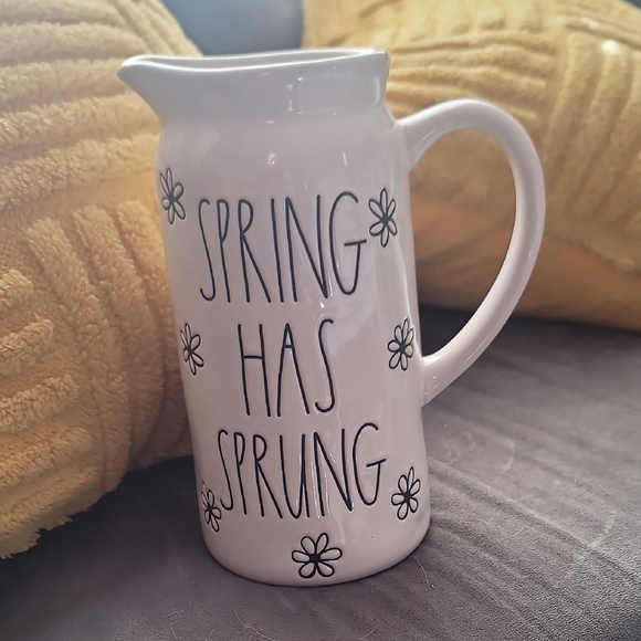 Rae Dunn White Pitcher with Spring Design - Picture 1 of 3